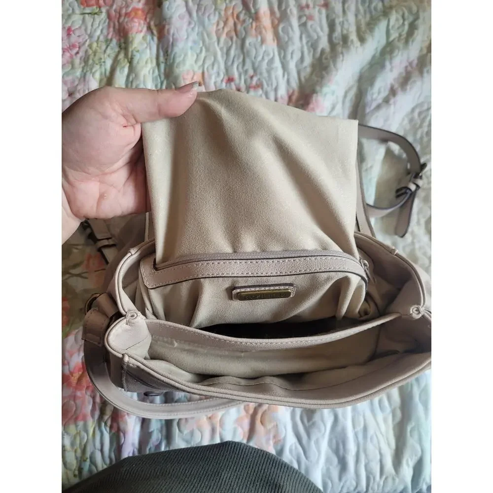 Rosetti Taupe Beige Faux Leather Backpack Purse Dual Zip Pockets